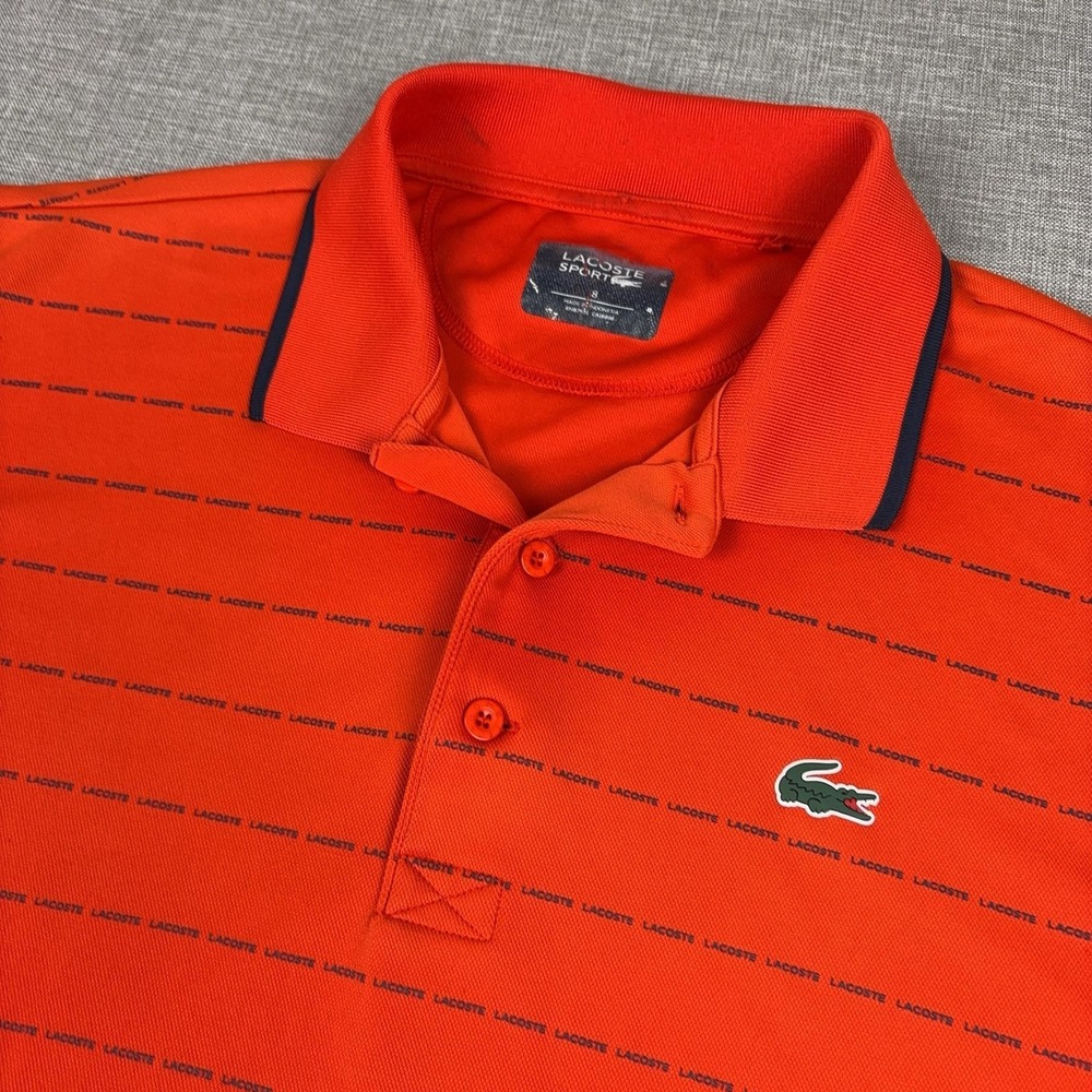 Lacoste Sport Ultra Dry Polo Shirt Mens 3XL Orange Striped Golf Short Sleeve